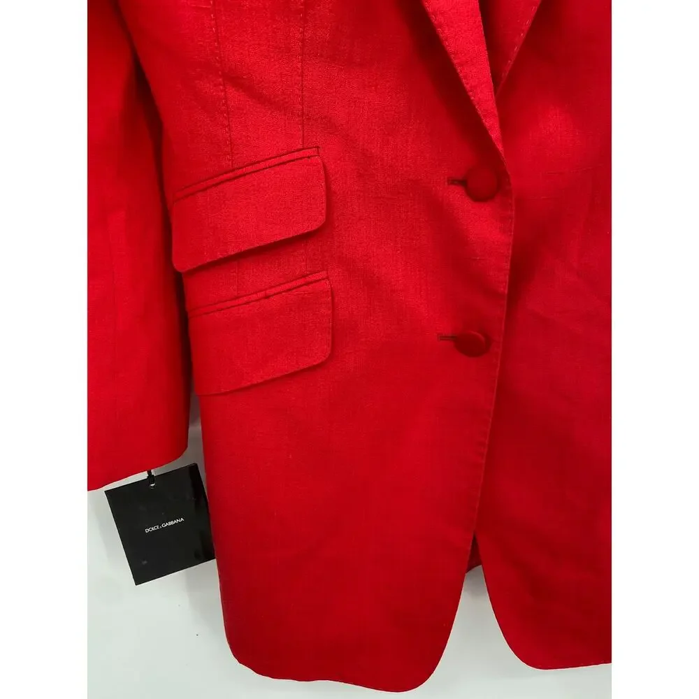 Dolce & Gabbana Silk Blend Single‎ Breasted Blazer Women Size 46/10 Red NEW